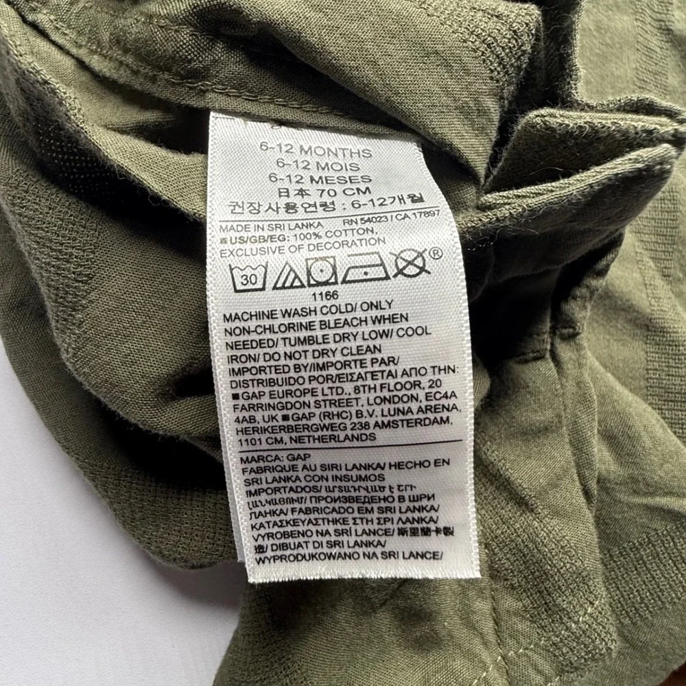 Baby Gap Olive Night Woven Shortie Romper 6-12 Months Green Cotton 409798-02